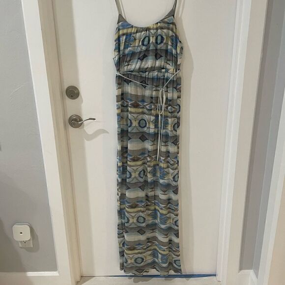 QSW QUICKSILVER blue white yellow tribal print empire waist maxi dress XS - Picture 4 of 11